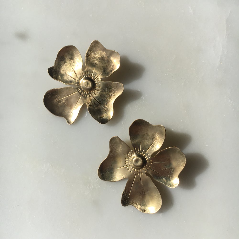 Flower Brass Earrings by Minnesota Artist Ann Erickson at Golden Rule Gallery