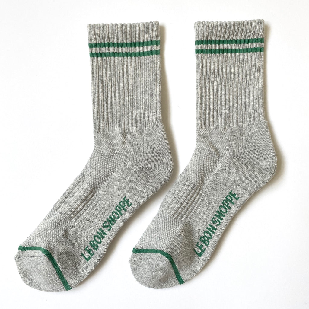 Light Grey Tube Socks with Green Stripes by Le Bon Shoppe at Golden Rule Gallery