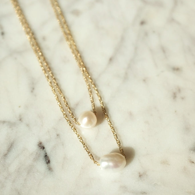 Gold Pearl Solitaire Necklace | Protextor Parrish Jewelry | Hand Made Minnesota Jewelry | Mother's Day Gifts | Golden Rule Gallery | Excelsior, MN