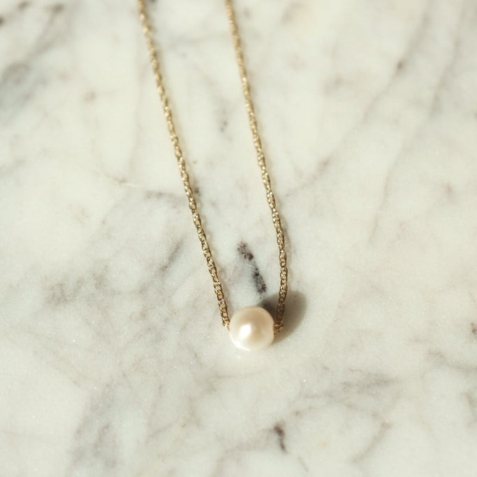 Pearl Solitaire Necklace | Gold Pearl Necklace | Dainty Pearl Necklace | Protextor Parrish | Minnesota Made Jewelry | Golden Rule Gallery | Excelsior, MN