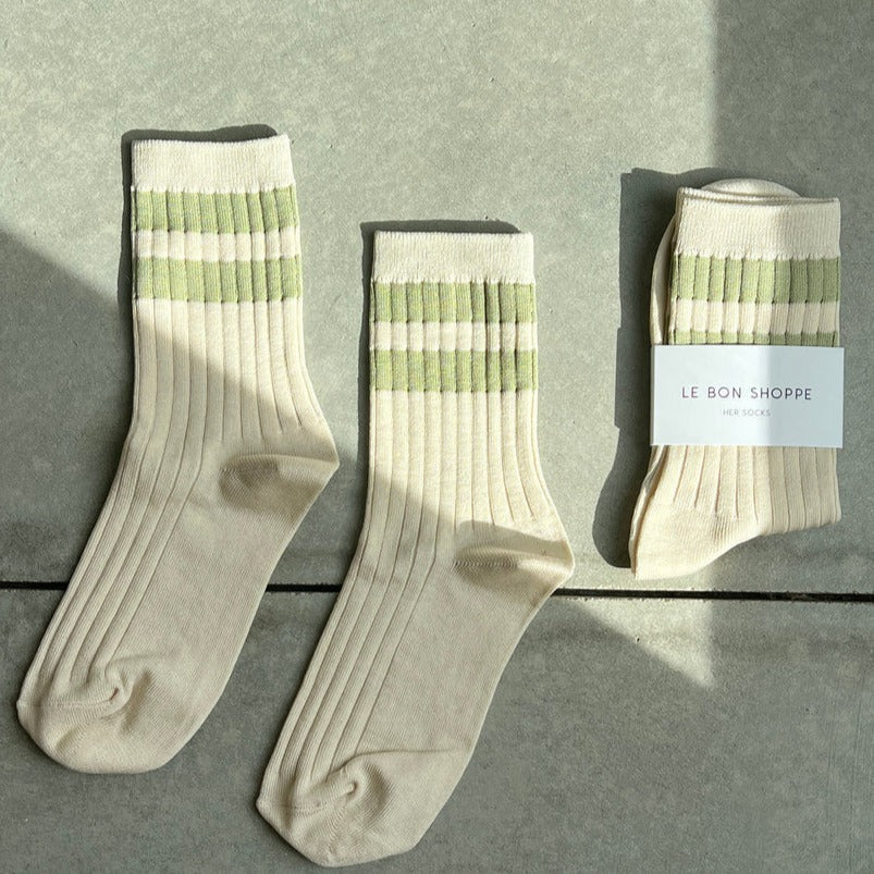 Guacamole Green Striped Varsity Socks by Le Bon Shoppe