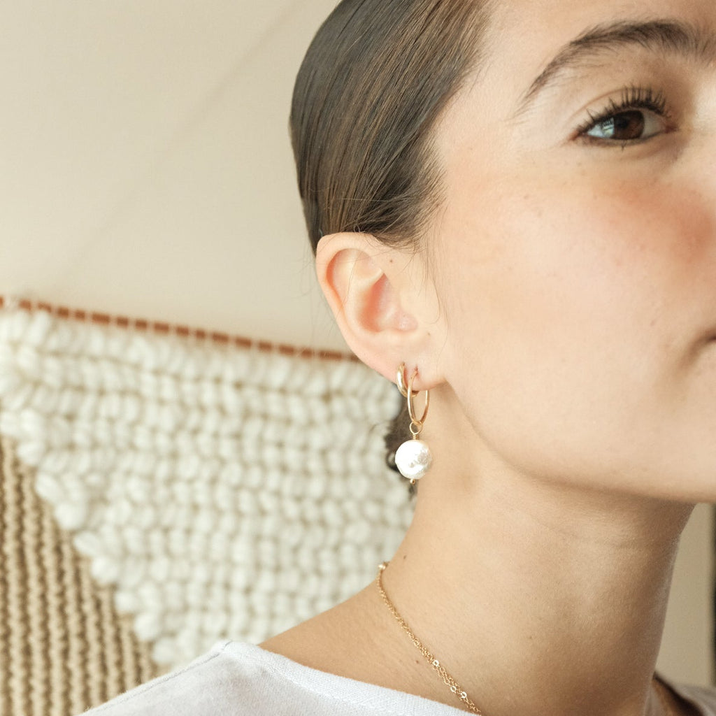 Minnesota Made Pearl Earrings | Coin Pearl Hold Hoops | Protextor Parrish | Anniversary Gifts for Her | MN Made Jewelry | MPLS Artists | Golden Rule Gallery | Excelsior, MN