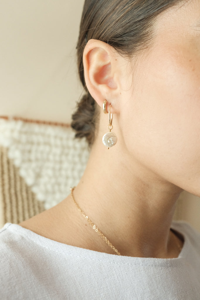 Estella Bartlett | Gold Plated Organic Twist Pearl Drop Hoops Earrings