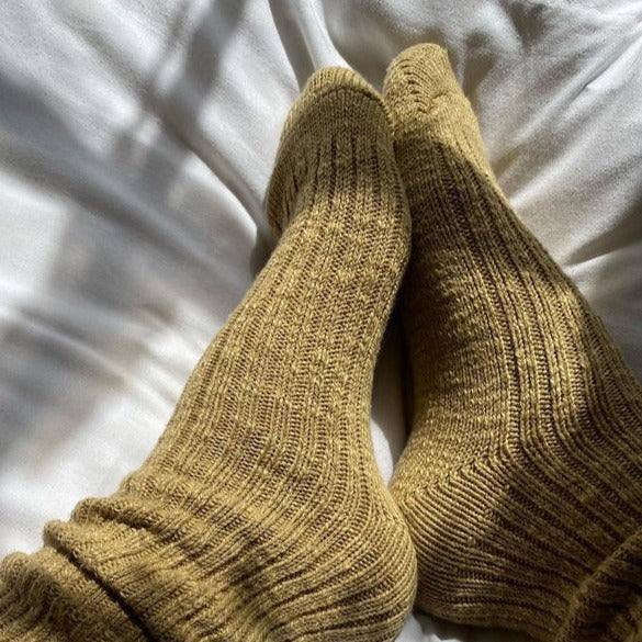 Cozy Burnt Yellow Cottage Socks at Golden Rule Gallery in MPLS, MN