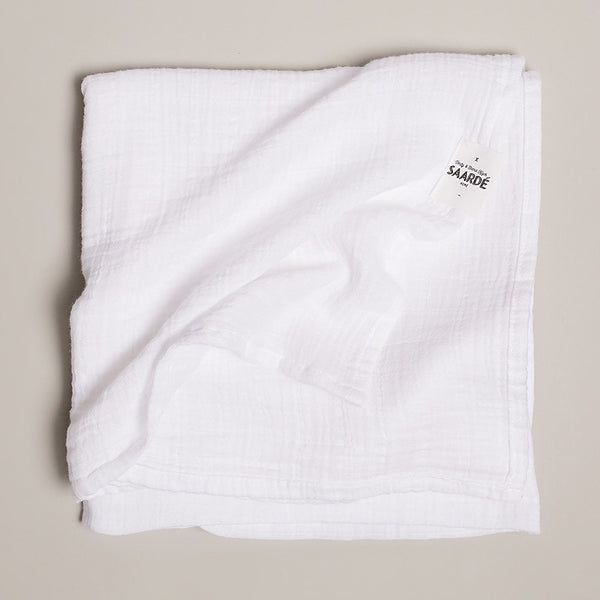 Light Baby Blanket in White | Saardé | Baby Blanket | Baby Muslin | Golden Rule Gallery | Excelsior, MN