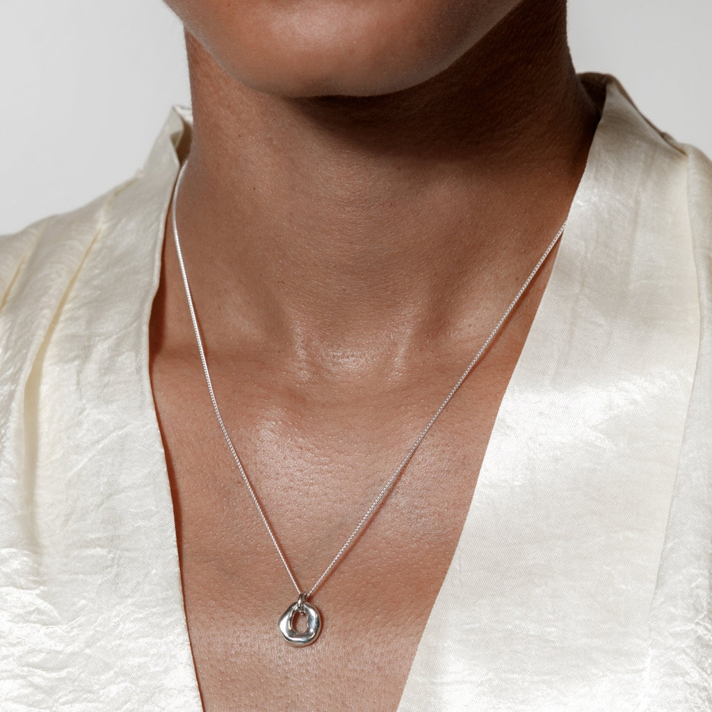 Sterling Silver Organic Circle Necklace Styled on Model
