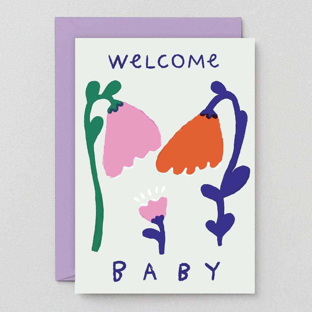 Welcome Baby Flower Greeting Card by Wrap at Golden Rule Gallery