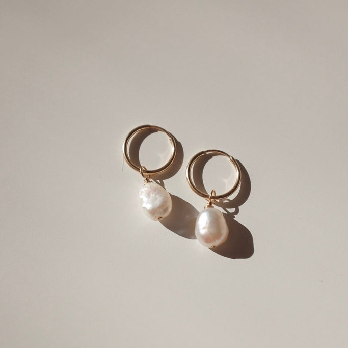 Freshwater Pearl and Gold Hoops | Minimal Classic Jewelry