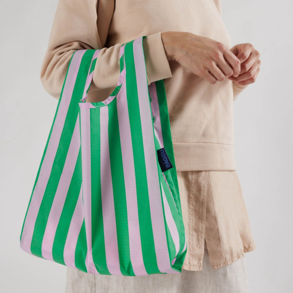 Pink Green Awning Stripe Baby Baggu Reusable Tote Bag at Golden Rule Gallery in Minneapolis