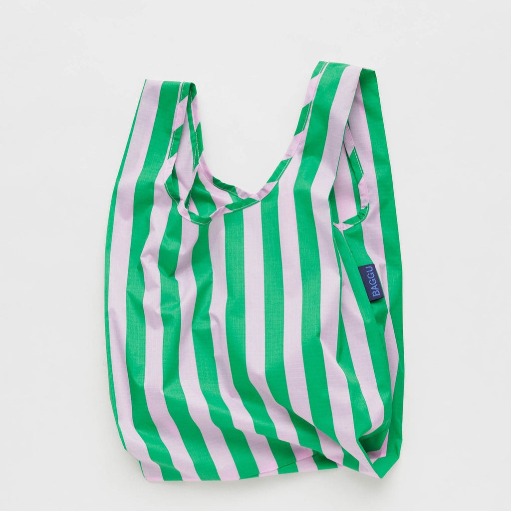 Pink Green Stripe Baggu Reusable Tote Bag at Golden Rule Gallery