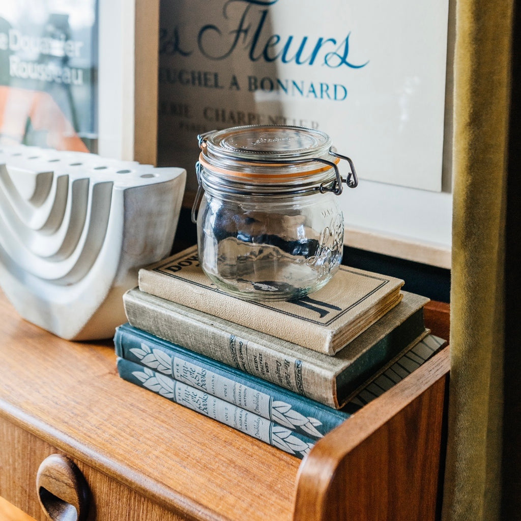 Rounded French Glass Storage Jar with Airtight Rubber Seal Vintage Display at Golden Rule Gallery | Excelsior, MN