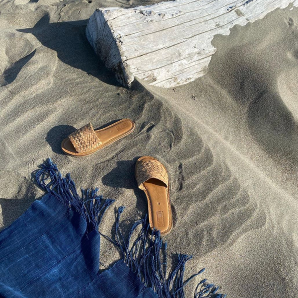 Woven Sandal in Natural Leather | Summer Slides | Summer Leather Sandals | Mohinders | Golden Rule Gallery | Excelsior, MN