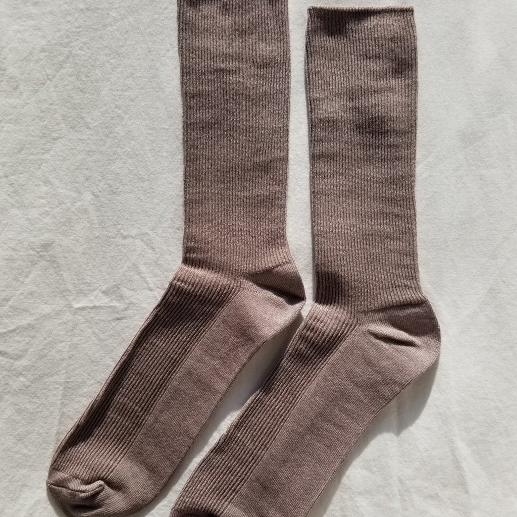 Trench Coat Taupe Trouser Socks by Le Bon Shoppe at Golden Rule Gallery in Excelsior, MN