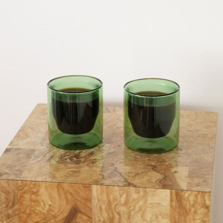 Set Of Two Green Double Wall Glasses by YIELD