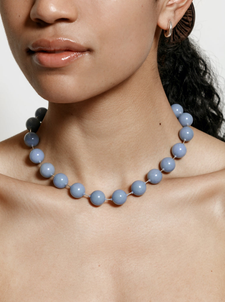 Wolf Circus Jewelry | Dotti Necklace | Blue Angelite Necklace | Statement Necklace | Cool Toned Pearl Necklace | Excelsior, MN | Golden Rule Gallery 