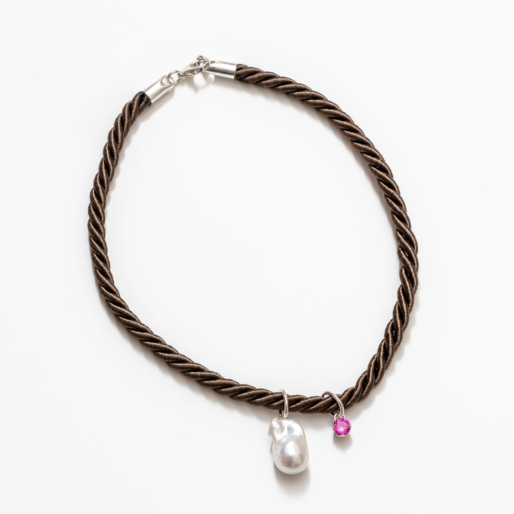 Satin Wolf Circus Lorenza Necklace in Brown and Pink at Golden Rule Gallery