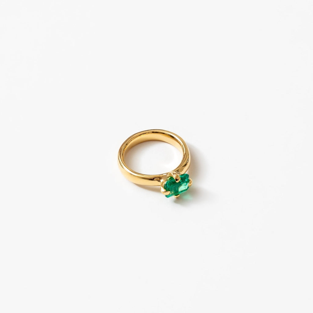 Mel Gold Ring with Green Emerald Stone by Wolf Circus at Golden Rule Gallery