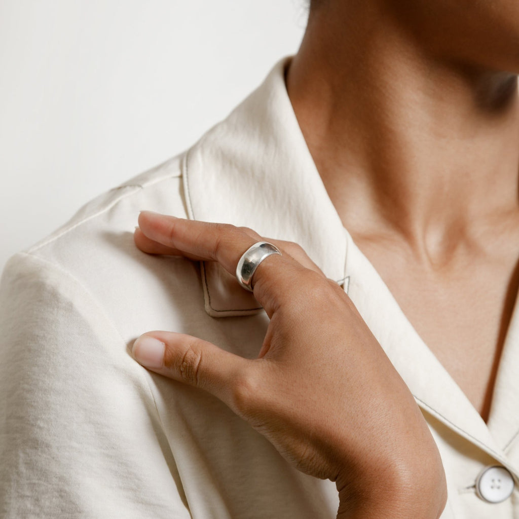 Model Wearing Austyn Ring in Sterling Silver by Wolf Circus