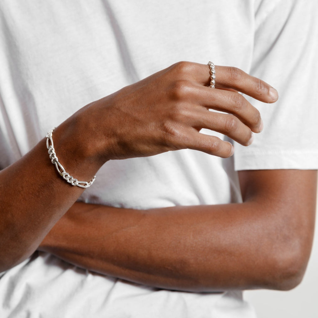 Wolf Circus Sterling Silver Ball Ring Styled With Chain Bracelet