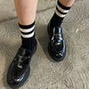 Black Varsity Stripe Her Socks with Black Loafers at Golden Rule Gallery