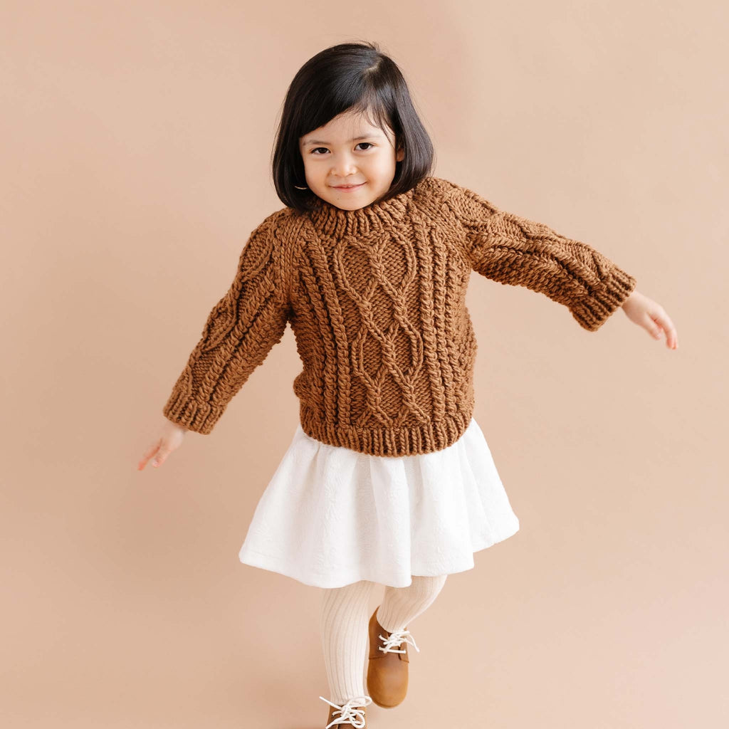 Fisherman Children's Sweater in Walnut | Hand Knit | Brown Sweater | Children's Clothing | Children's Sweater | Blueberry Hill | Golden Rule Gallery | Excelsior, MN 
