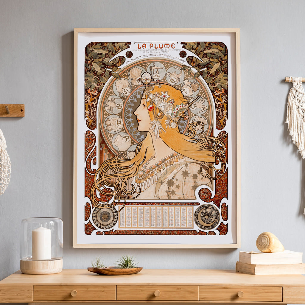 Mucha La Plume Modern Reproduction Art Print at Golden Rule Gallery in Excelsior, MN
