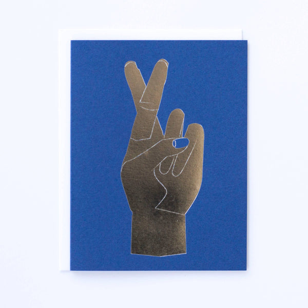 Fingers Crossed Note Card Silver Foil on Royal Blue | Banquet Workshop | Thinking Of You | Best of Luck | Golden Rule Gallery | Excelsior, MN