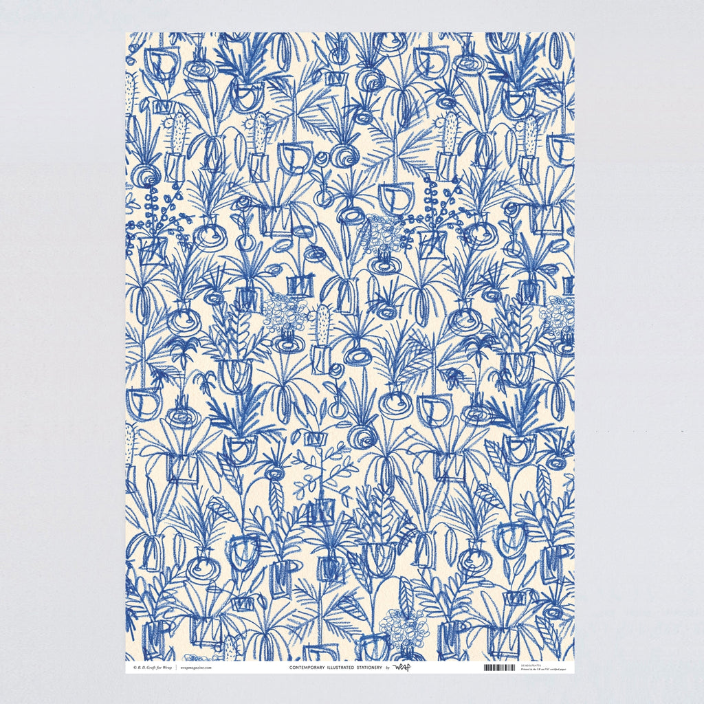 Blue Plants Gift Wrap | Golden Rule Gallery | Abstract Blue Wrapping Paper | Plants Gift Wrap | Excelsior, MN