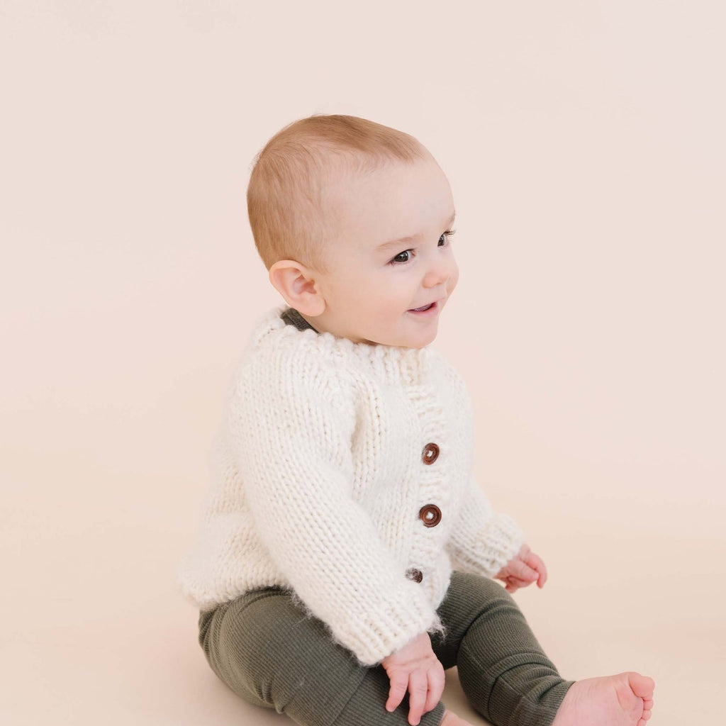 Classic Children's Button Up Cardigan | Hand Knit | Blueberry Hill | Golden Rule Gallery | Excelsior, MN |