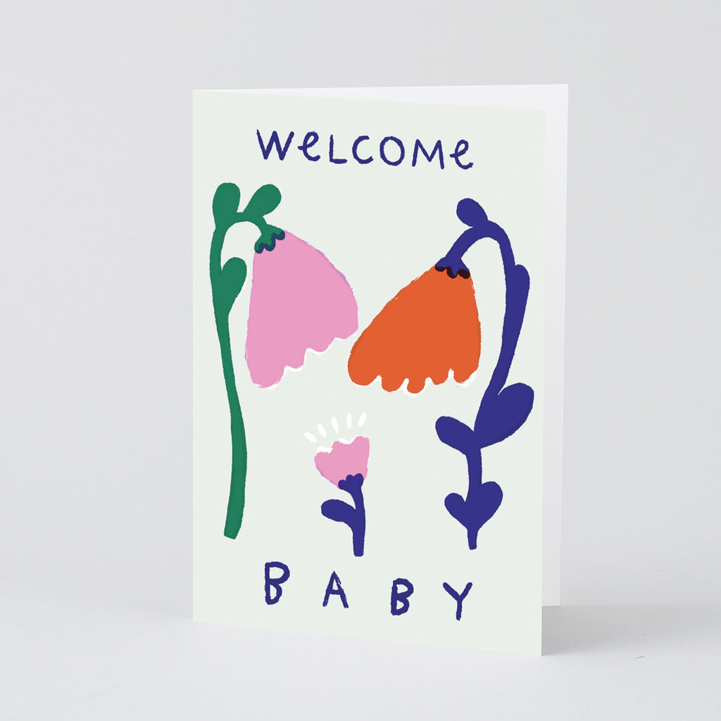 Welcome Baby Flower Greeting Card by Wrap at Golden Rule Gallery