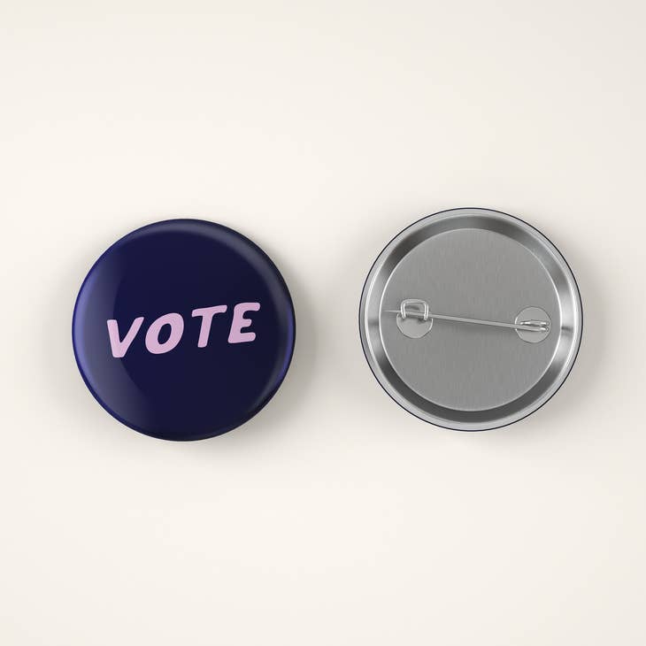 Navy Vote Pin Back Button by August Ink at Golden Rule Gallery in Excelsior, MN