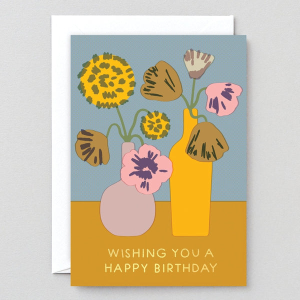 Happy Birthday Flowers in Vase Foil Greeting Card | Wrap Cards | Golden Rule Gallery | Excelsior, MN
