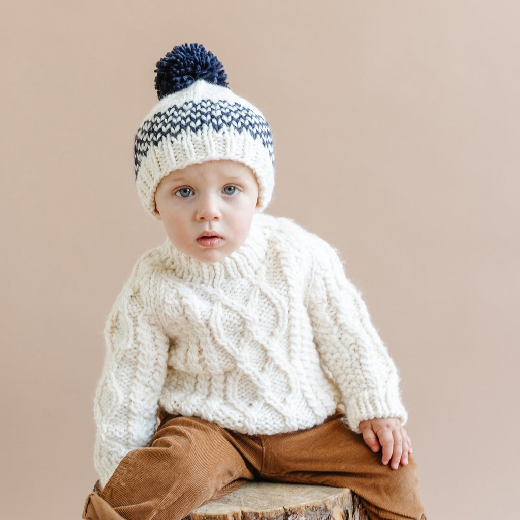 Fisherman Children's Sweater in Cream | Hand Knit | Cream Sweater | Children's Clothing | Children's Sweater | Blueberry Hill | Golden Rule Gallery | Excelsior, MN 