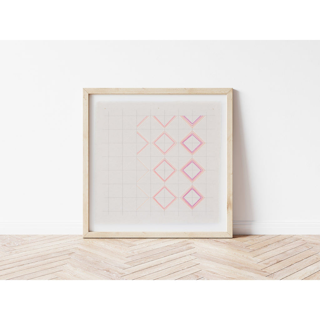 Peach Magenta Diamonds Art Print | Abstract Grid with Diamond Shape Print | 16x16 Abstract Art Prints | Emily Keating Snyder Art | Golden Rule Gallery | Excelsior, MN