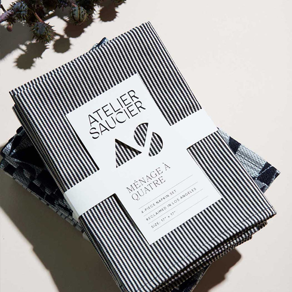 Hickory Black and white Stripe Cloth Napkin Set by Atelier Saucier