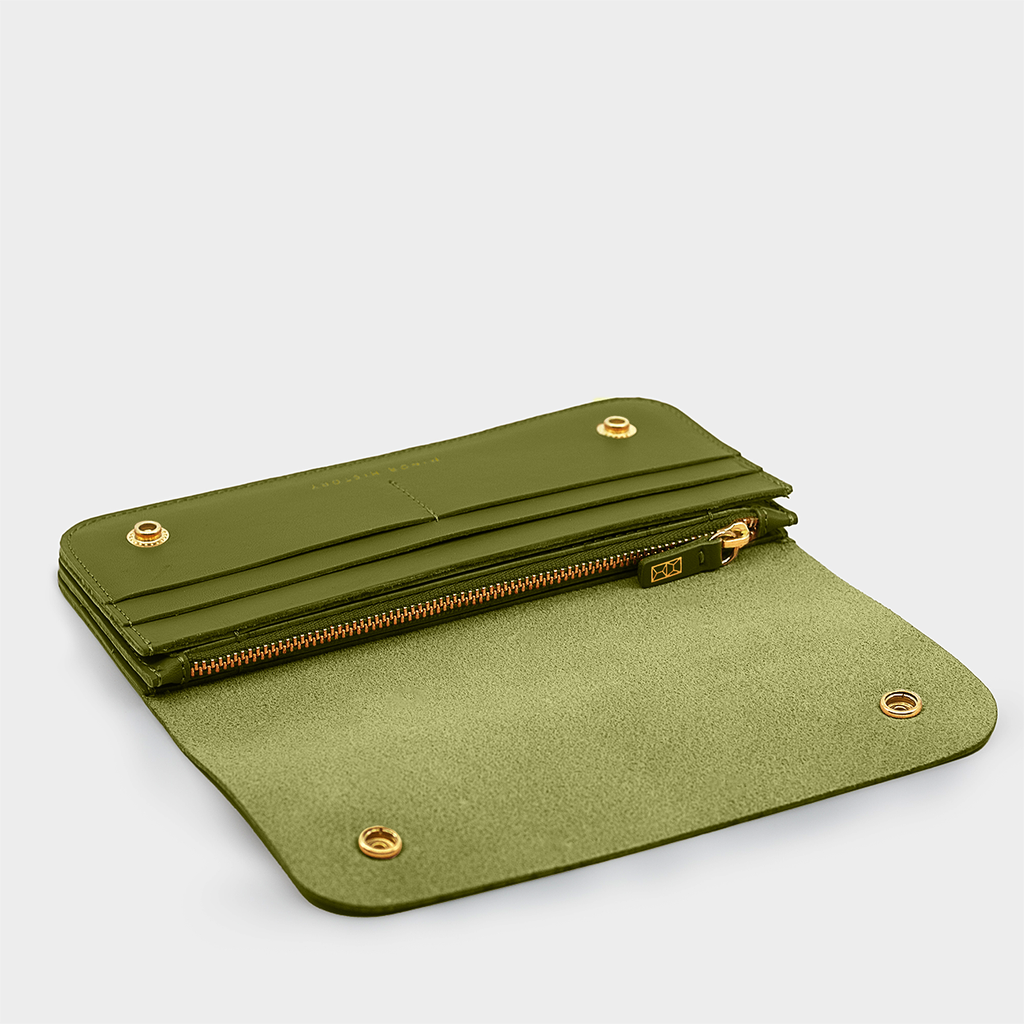 Large Accordion Wallet | Ledger 2.0 in Martini | Olive Green | Olive Green Wallet | Leather wallet | Brass Hardware | Minor History | Bags & Accessories | Leather Goods | Leather Ledger Wallet 2.0 | Slim Design | Accessories | Golden Rule Gallery | Excelsior, MN