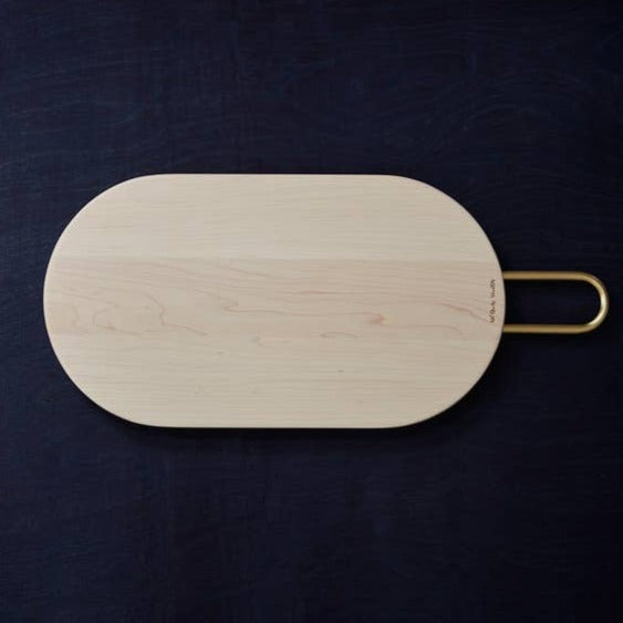 Maple Chopping Board | Aaron Probyn | Wide Pill Cutting Board | Brass Handle | Golden Rule Gallery | Excelsior, MN |