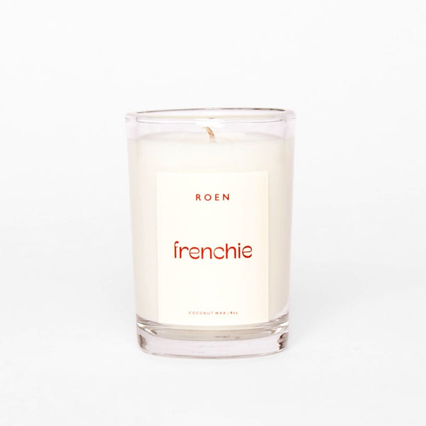 Frenchie Candle | Roen Candles | Dewy + Floral Candle | Cassis water, Buttery Croissant, Black Cherries, Dewy Rose, Brown Sugar Candle | Golden Rule Gallery | Excelsior, MN