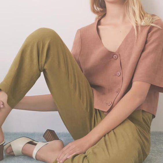 Favola Top in Blush | Blush Favola Top | Eve Gravel | Linen Summer Top | Golden Rule Gallery | Excelsior, MN