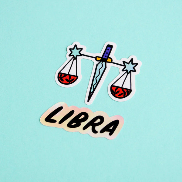 Libra Horoscope Sticker | Have A Nice Day Sticker | Libra Astrology Stickers | Set of Two Zodiac Stickers | Holographic Zodiac Sticker | Golden Rule Gallery | Excelsior, MN | Accessories | Stickers | Sticker for Laptop | Stickers for Water Bottles