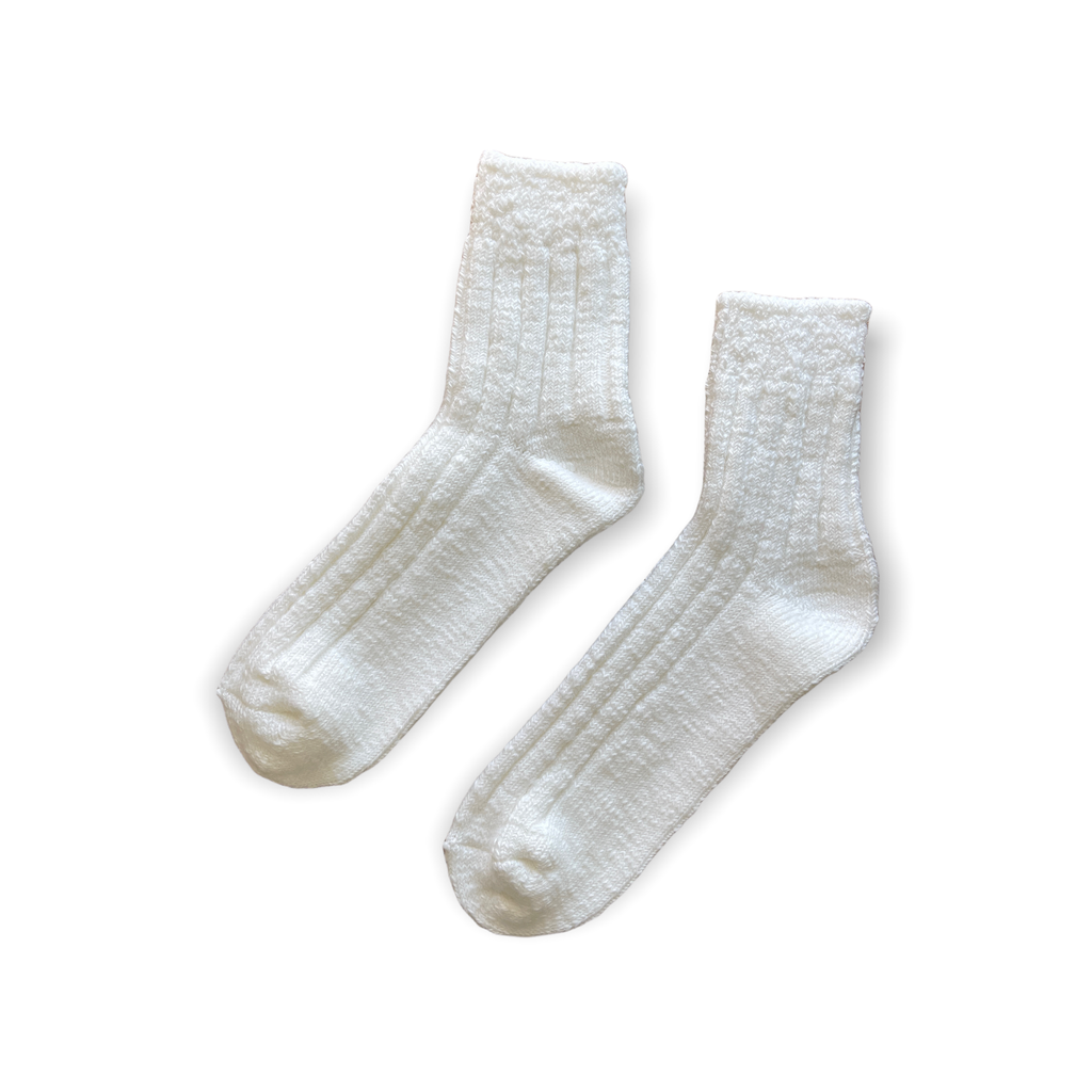 Hut Socks in White Linen by Le Bon Shoppe are thick white socks at Golden Rule Gallery in Excelsior, MN