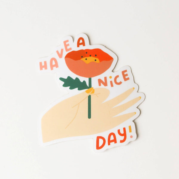 Have A Nice Day Hand Holding Sticker | Hand and Flower Sticker | Positive Message Sticker | Golden Rule Gallery | Excelsior, MN | Laptop Stickers | Water Bottle Stickers