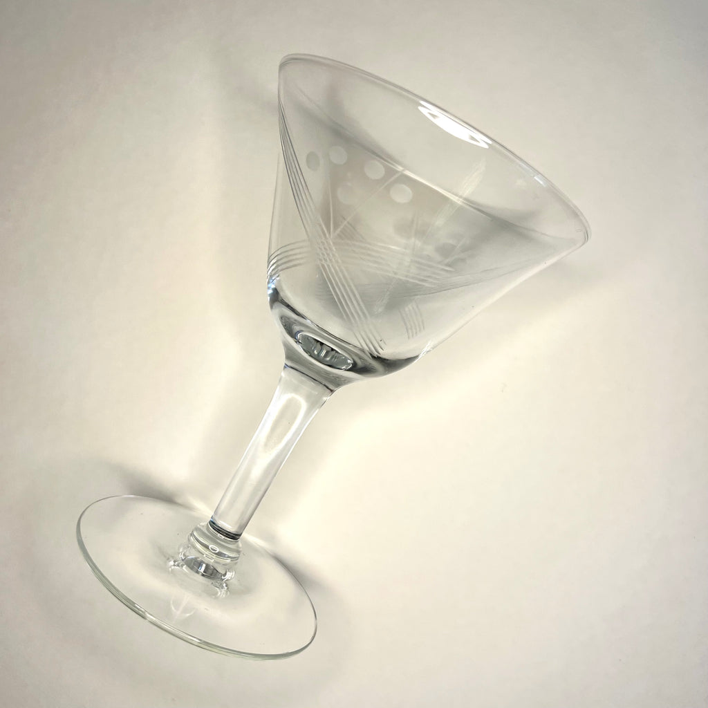 Vintage Coupe Glass with Tulip Mouth Etched Glassware