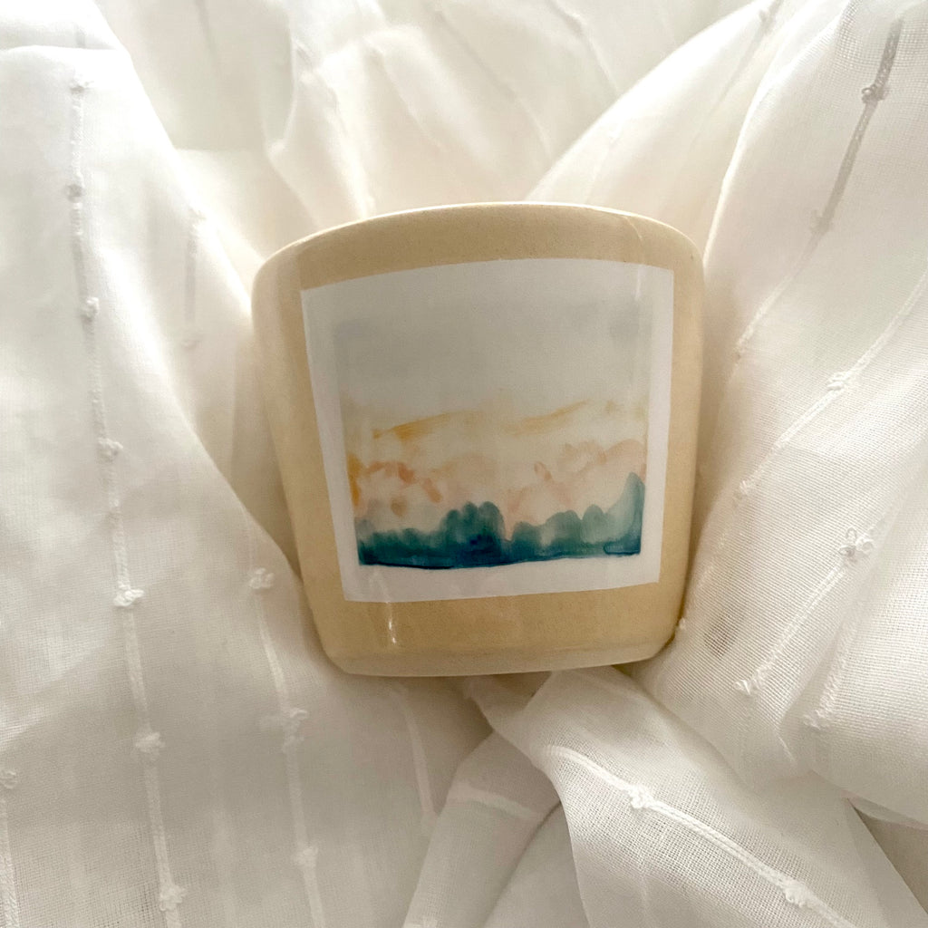 Porcelain Hand Made A MANO Mpls Hand Painted Watercolor Landscape Cup