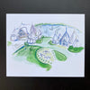 A lovely watercolor rendering of the gem of Linden Hills, Minneapolis: Lake Harriet and its famous bandshell by Isabelle Skoog in Golden Rule Gallery in Excelsior, MN