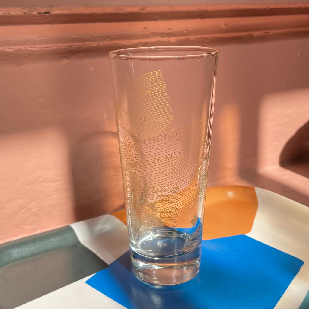 Patterned Gold Detailed Water Drinking Glass by Quench at Golden Rule Gallery in Excelsior, MN