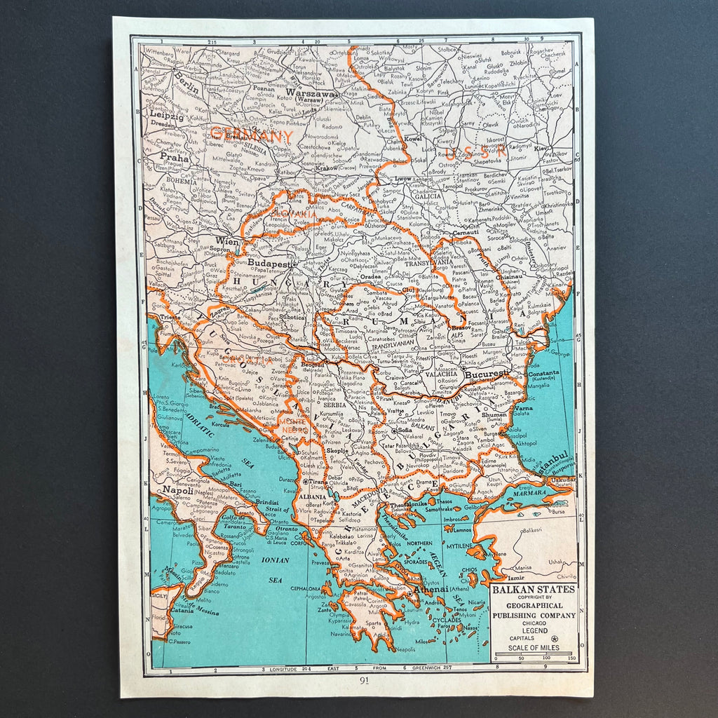 Vintage 1940s Balkan States Census Atlas Map Art Print at Golden Rule Gallery in Excelsior, MN