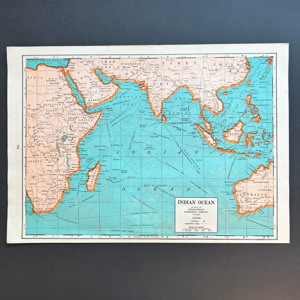 Vintage 1940s Indian Ocean Census Atlas Map Print at Golden Rule Gallery in Excelsior, MN