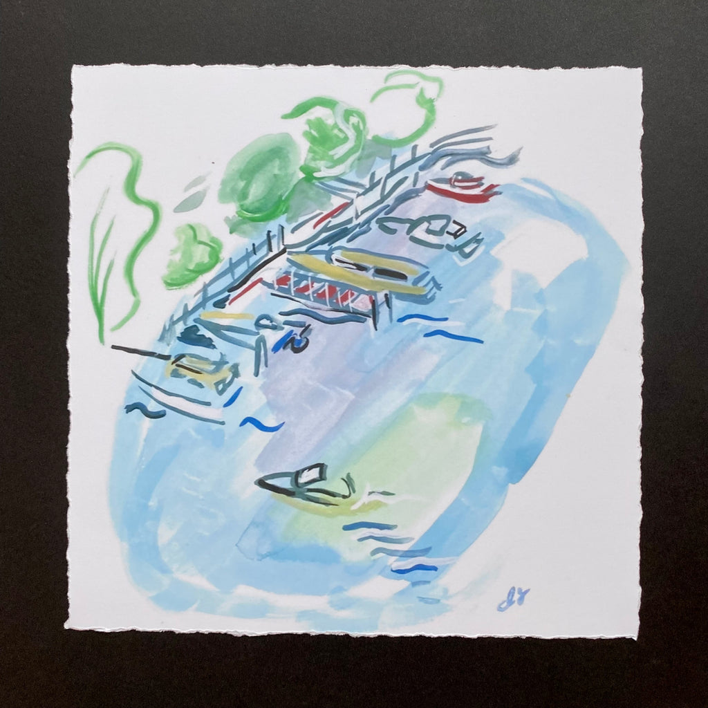 Lake Minnetonka Excelsior, Minnesota Waterfront Watercolor Seascape by Isabelle Skoog at Golden Rule Gallery in Excelsior, MN