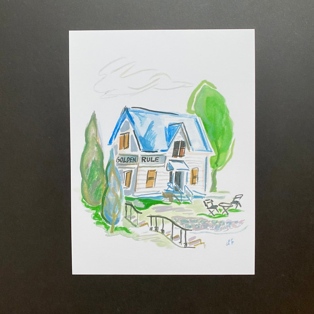 Golden Rule Gallery House Watercolor Painted Art Print in Excelsior, MN